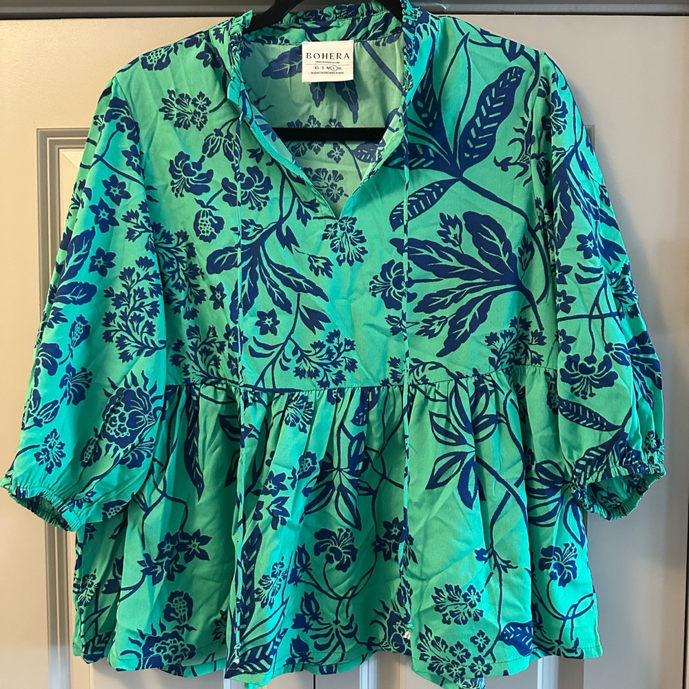 Green Floral Blouse